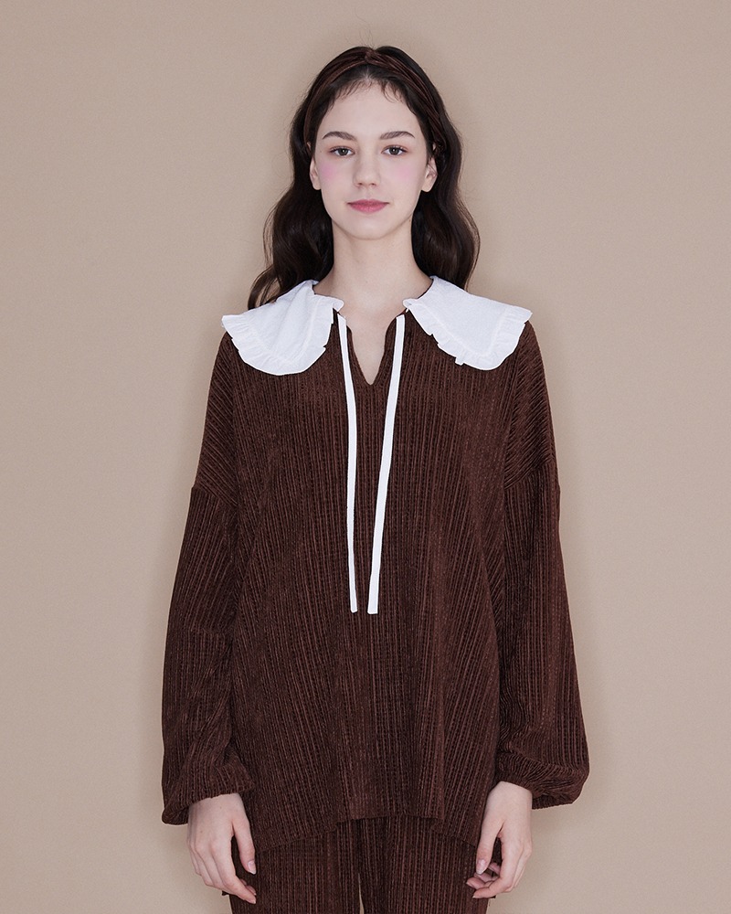 Frill Collar Blouse[Brown]